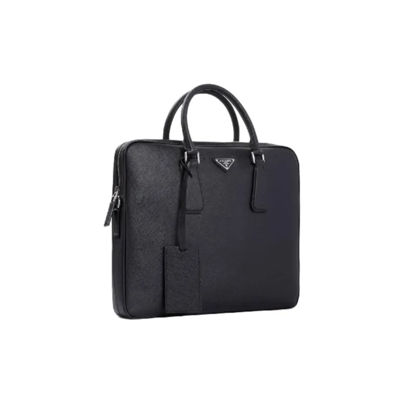 PRADA Cow Leather Briefcase Men's Black-1