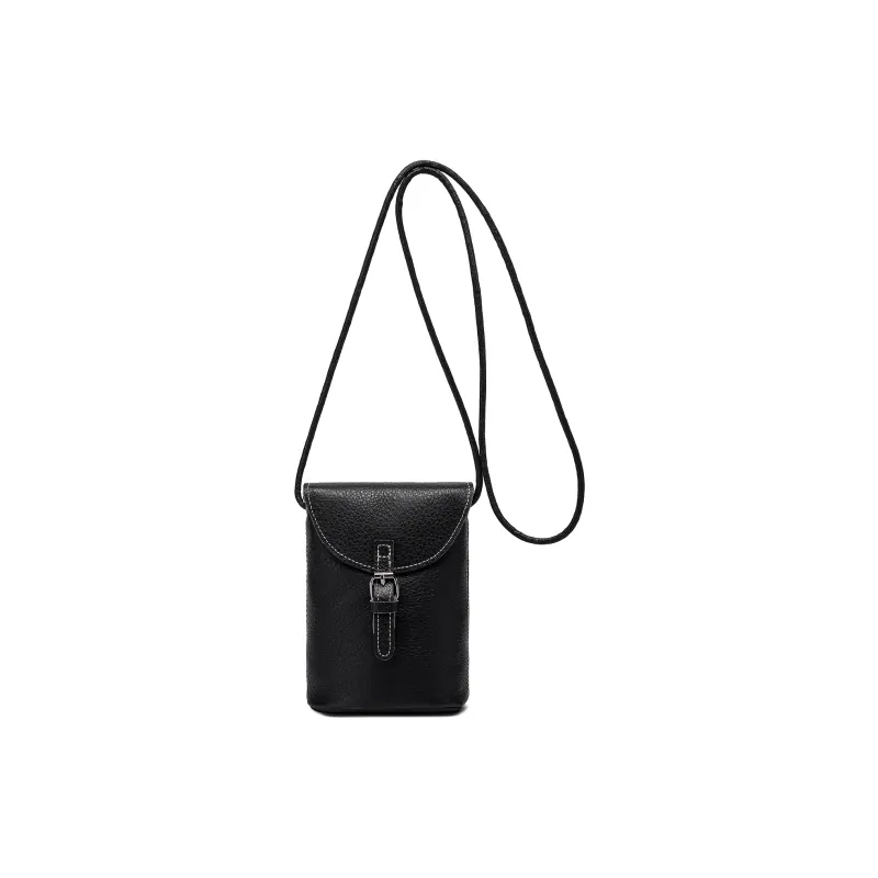 Ace Paul Top Grain Cow Leather Shoulder Bag, Crossbody Bag, Cell Phone Pouch Unisex Elephant Gray/Black-8