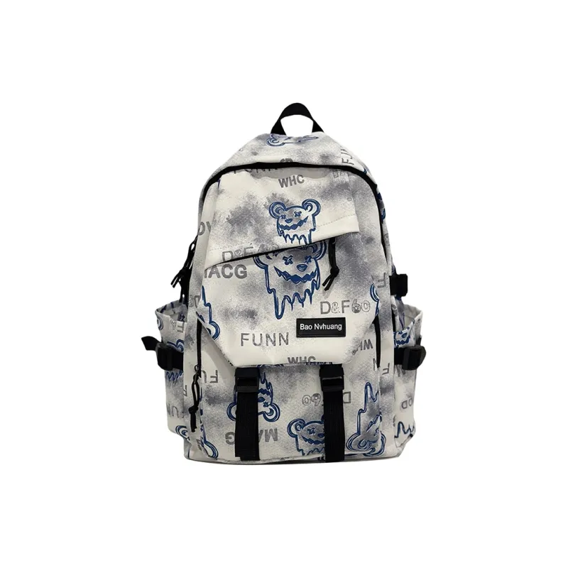 WICKBUEN Nylon Fabric Backpack Regular Unisex Black/Red/Khaki/Blue-17