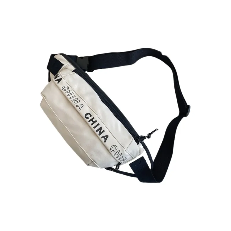 Warrior Nylon One Shoulder Crossbody Fanny Pack Sling Bag Large Size Unisex Black/Ecru-10