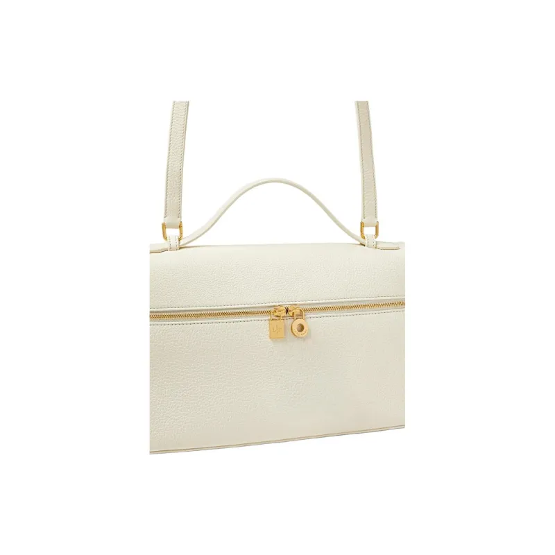Loro Piana ExtraPocket Calfskin Makeup Bag, Small Square Bag, One Shoulder Handbag Women's Whisper White-5