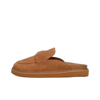 Tommy Hilfiger TH Monogram Rubber Sole Abrasion Resistant Closed Toe Slippers Women's Brown
