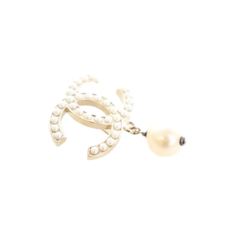 CHANEL 2013 Plated Faux Pearl Cc Drop Brooch Costume Brooch-1