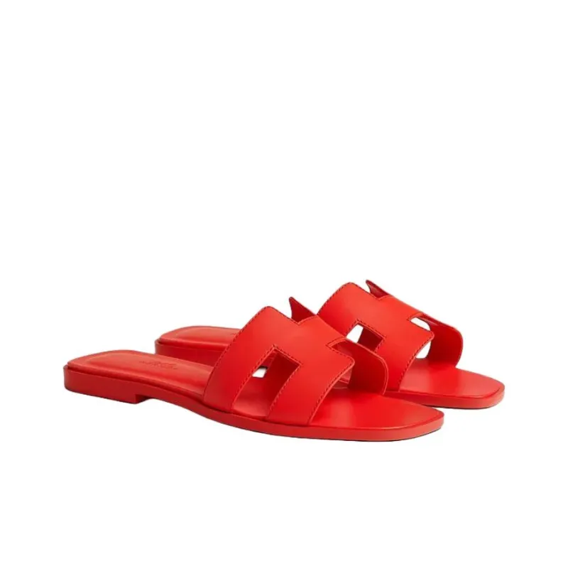 HERMES Oran Slide Slippers Women's Pomegranate Red-2