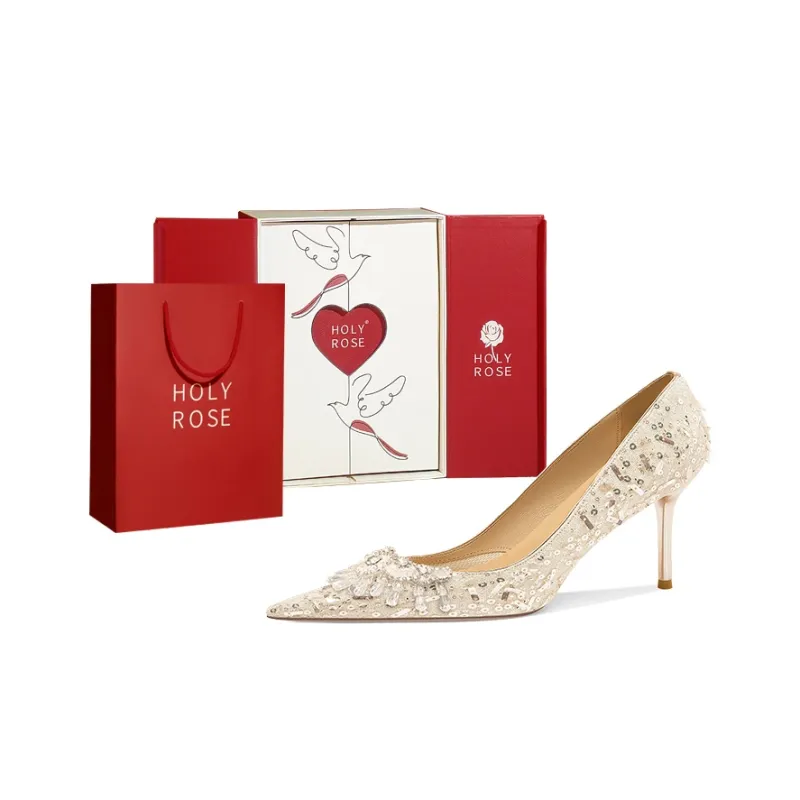Holy Rose High Heels Women's White Flower Box-0