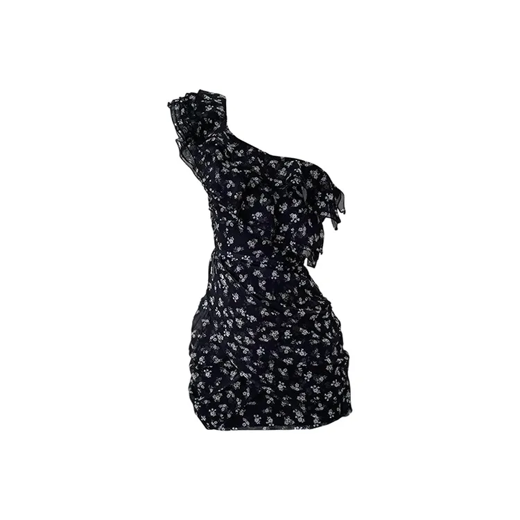 PAZZO Asymmetrical Shoulder Floral Short Sleeved Dress Women's-9