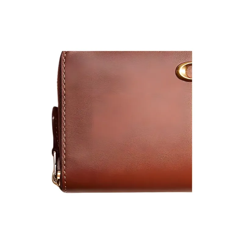 COACH Zip Around Calfskin Coin Purses Wallets Small Size Unisex Brown-1