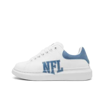 NFL Wide Word Logo Loose Fit White Sneakers Low Top Skateboard Shoes Unisex White Blue