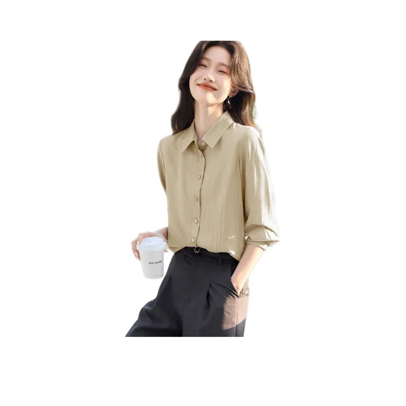 Mo Han Yi Mei Shirts Women's Beige Apricot-0
