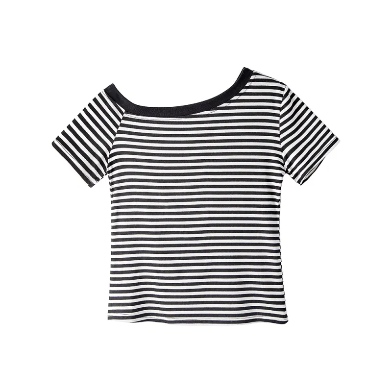 Cypress House T Shirts Women's Black White Stripes-1