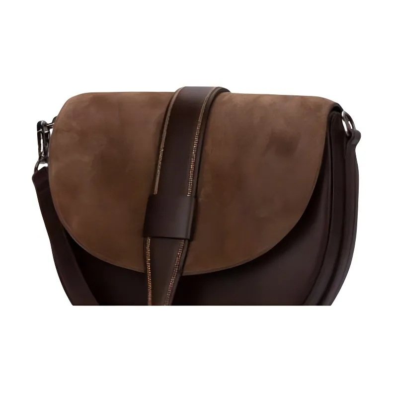 Brunello Cucinelli Leather Suede Bonded Shoulder Bag Crossbody Bag Women's Brown-2