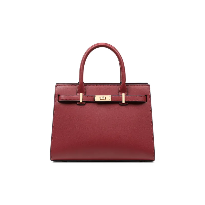 CNNCOO Cow Leather Shoulder Bag, Handbag Women's Maroon/Black-5