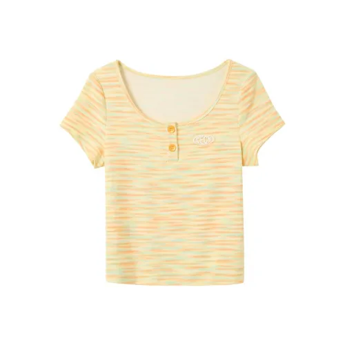 3COLOUR Crop Tops Women's Yellow Cream Stripes