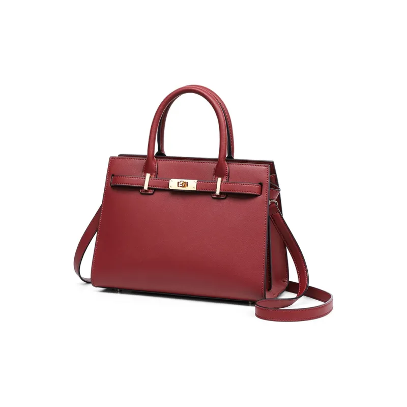 CNNCOO Cow Leather Shoulder Bag, Handbag Women's Maroon/Black-4