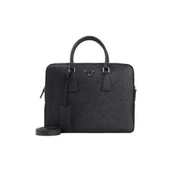 PRADA Cow Leather Briefcase Men's Black