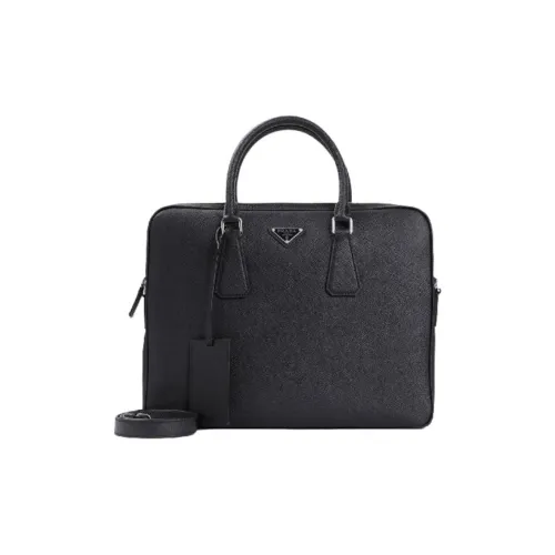 PRADA Cow Leather Briefcase Men's Black