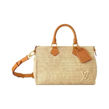 LOUIS VUITTON Raffia Handbag Men's Light Brown