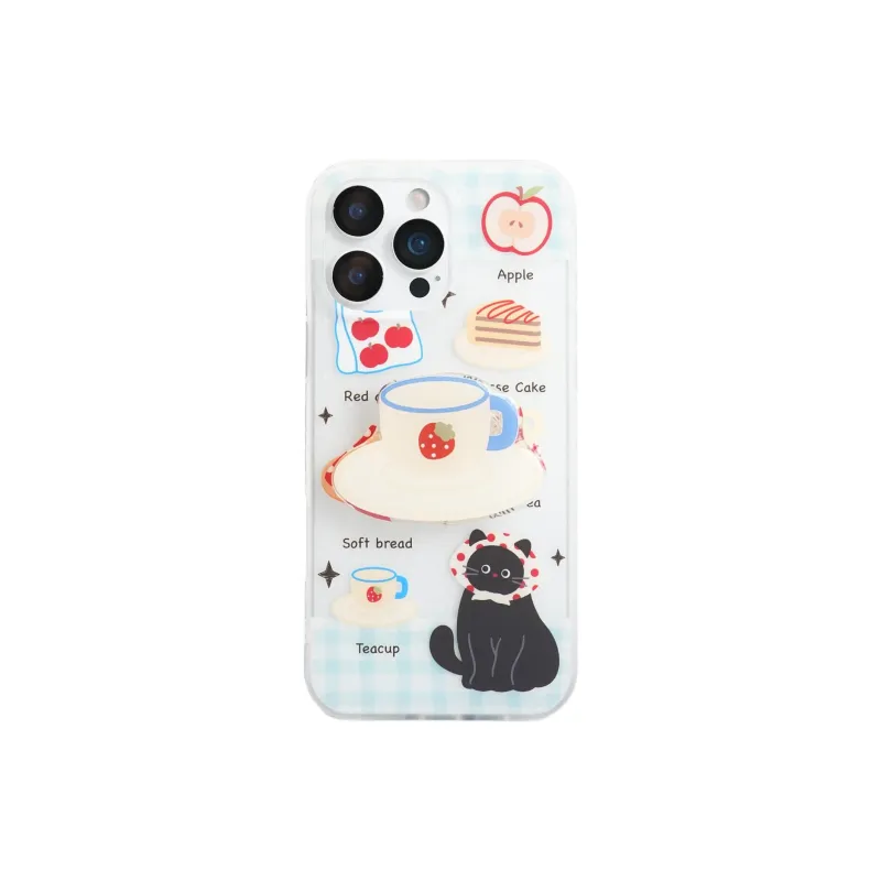 Sopi Acrylic Material Plaid Black Cat Cake Dessert Phone Cases Compatible With IPhone 16/15 Pro Max/Apple 13/14 Pro/Max-0