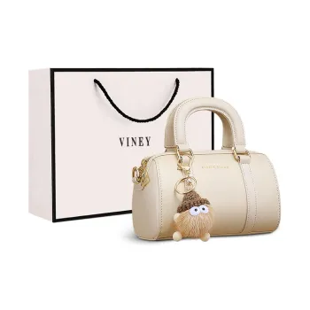 VINEY Cow Leather Handbag, Shoulder Bag, Crossbody Bag, Bowling Bag Regular Women's Ecru
