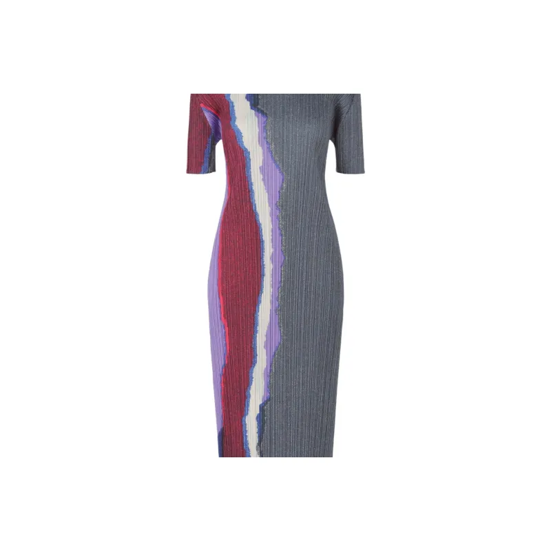 PLEATS PLEASE ISSEY MIYAKE Short Sleeved Dress Women's Gray-2