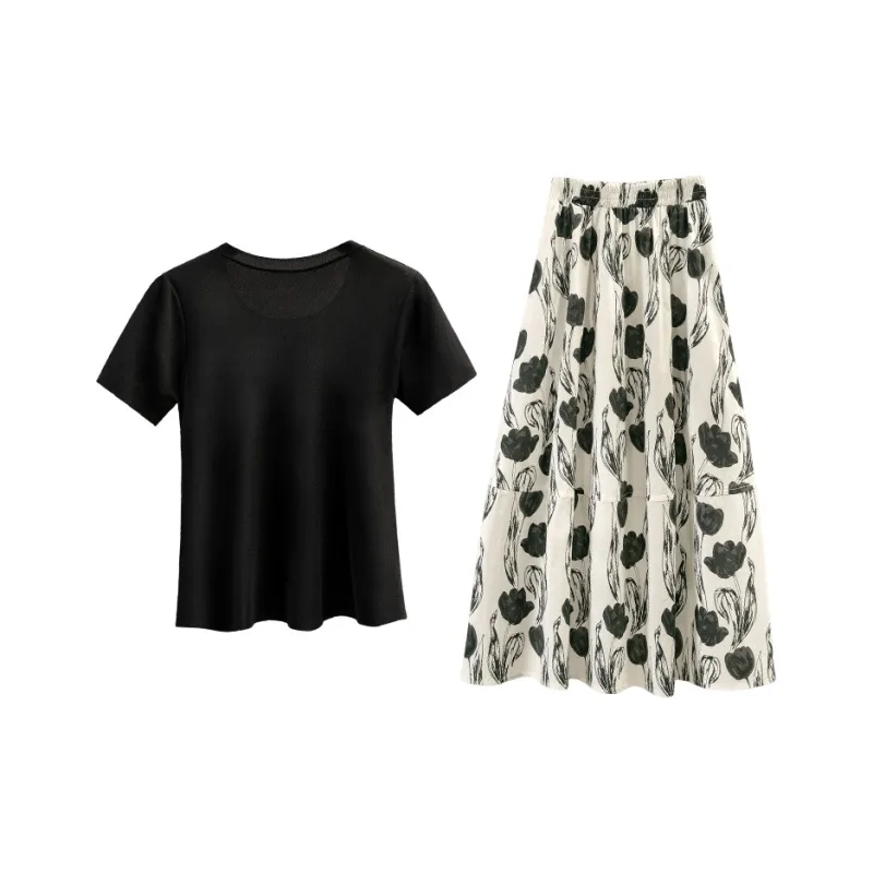 Cypress House Skirt Set Women's Black+Apricot With Black Floral-1