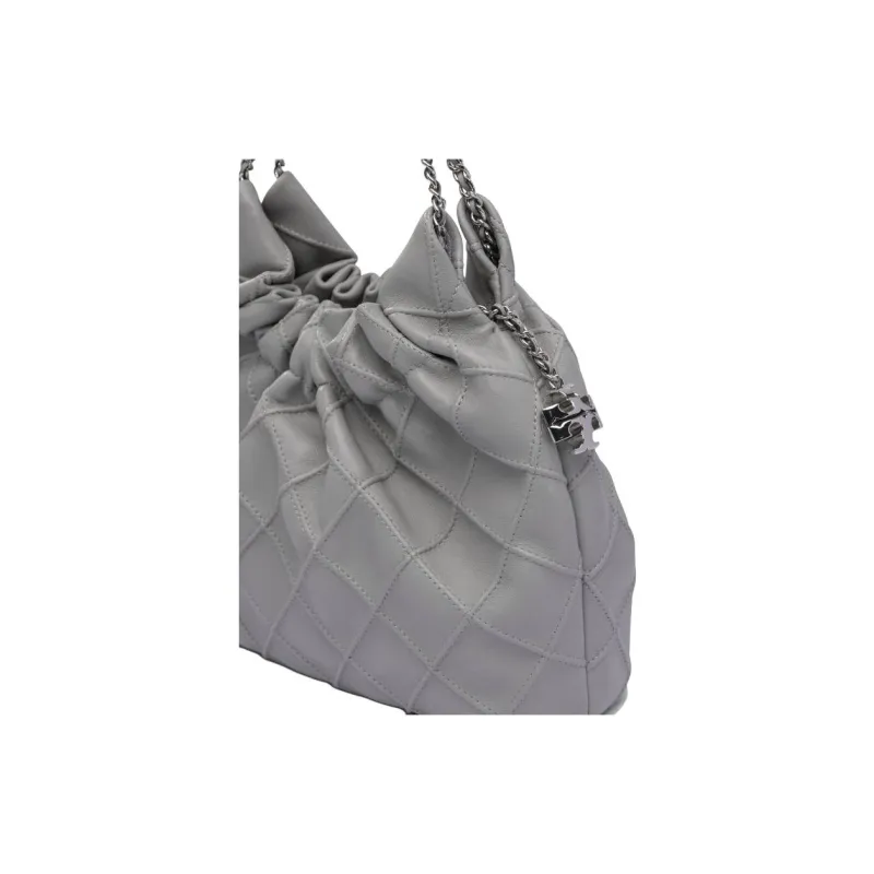 TORY BURCH Fleming Nappa Leather Crescent Bag, One Shoulder Handbag Mini Women's Gray-3