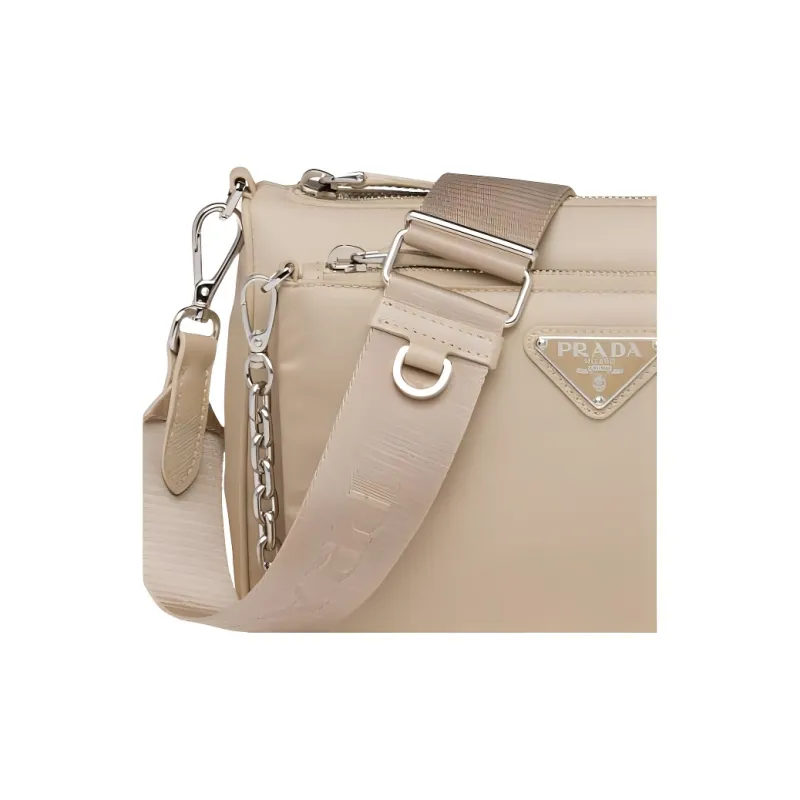 PRADA Saffiano Leather Detail Shoulder Bag Crossbody Bag Women's Beige-3