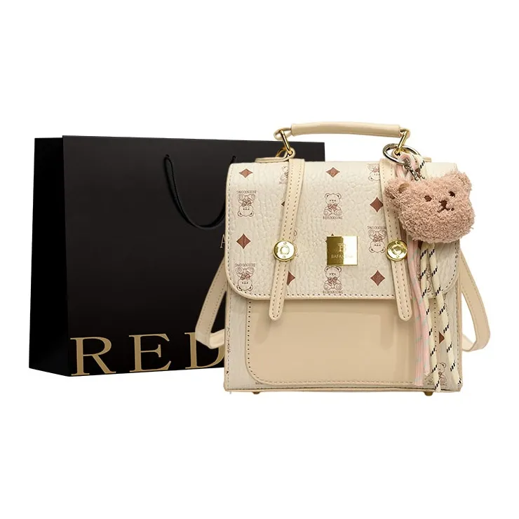REDOO PU Backpack Women's Ecru/Pink/Brown/White & Khaki-0