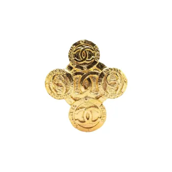 CHANEL 1980 1990 Plated Cc Clover Brooch Costume Brooch