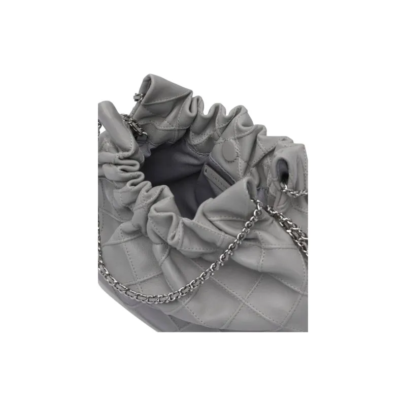 TORY BURCH Fleming Nappa Leather Crescent Bag, One Shoulder Handbag Mini Women's Gray-2