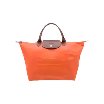 LONGCHAMP Le Pliage PU Canvas With Leather Trim Dumpling Bag Handbag Medium Size Women's Orange