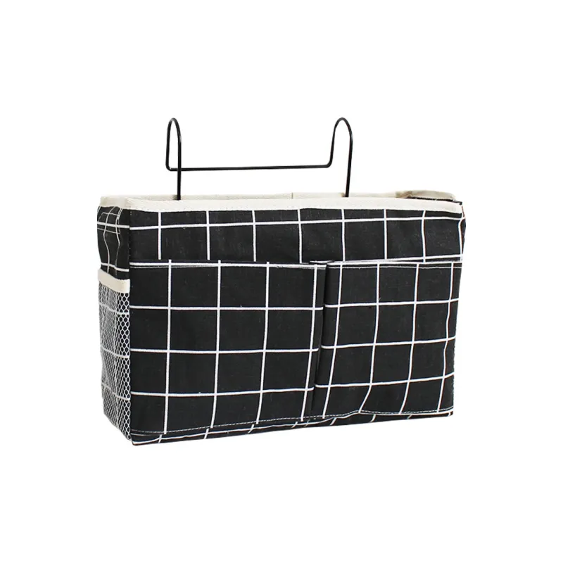 Yan Family Home Storage Bags Students' Dormitory Cotton Linen Blend Fabric Bedside Storage Hanging Bags-2