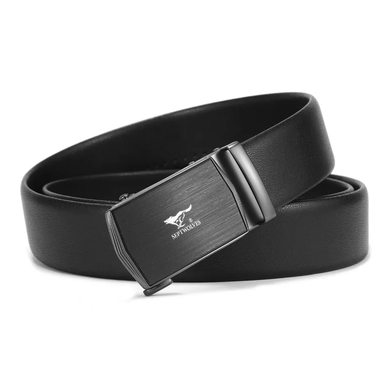 SEPTWOLVES Split Cow Leather Automatic Buckle Belt Men's Width 3.5CM-1