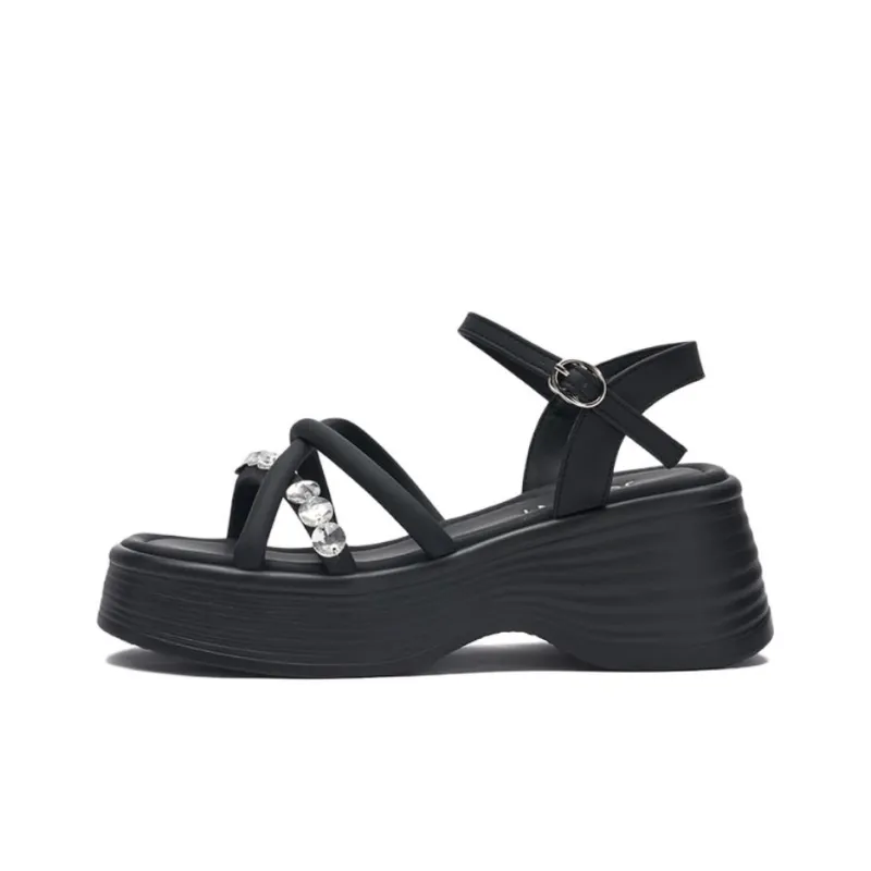 JOSINY Beach Sandals Women's Black/Ecru-8