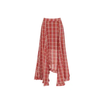 Poyz Casual Long Skirts Women's Red Checkered Skirt