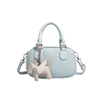 Yalu PU With Polyester Boston Bag, One Shoulder Handbag Women's Blue/Ecru