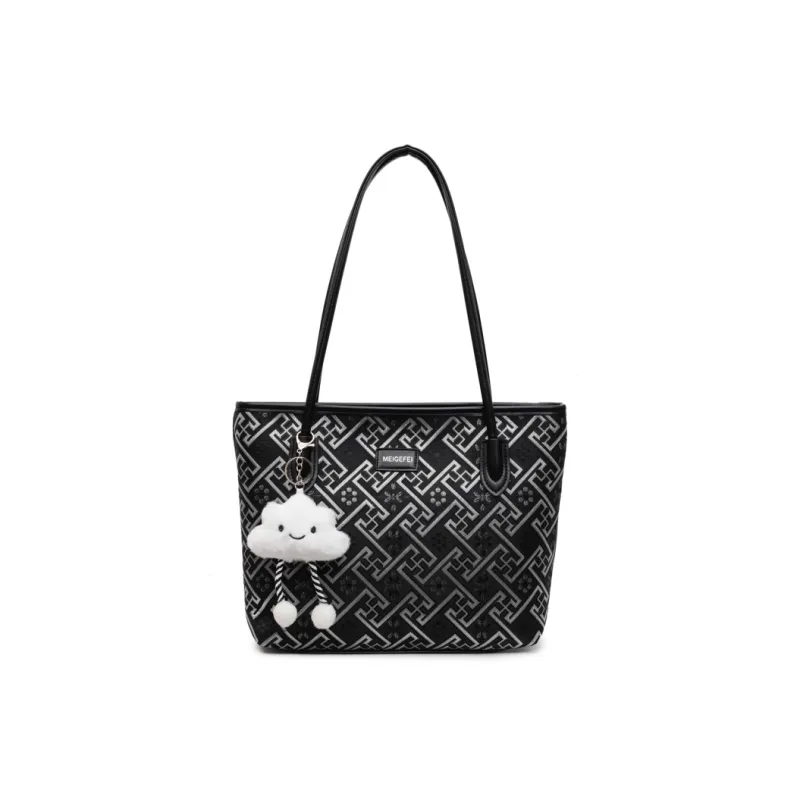 MingLu PU Tote Bag, Shopping Bag, Shoulder Bag Women's Ecru/Black/Elegant Purple-4