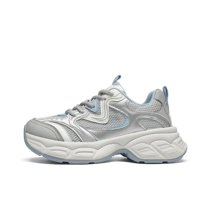 ZHR Xiaoice Bear Cushioning Abrasion Resistant Breathable Low Top Chunky Sneakers Women's Gray Blue-0