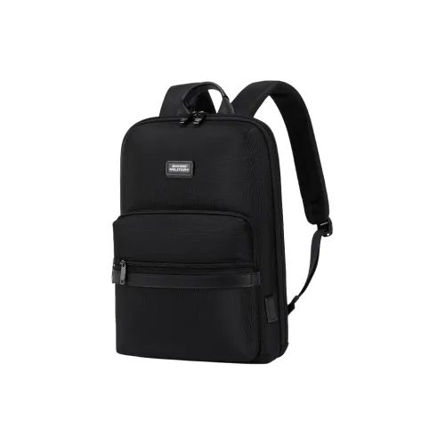 SWISS MILITARY Composite Fabric With Microfiber Synthetic Leather Backpack Men's Black