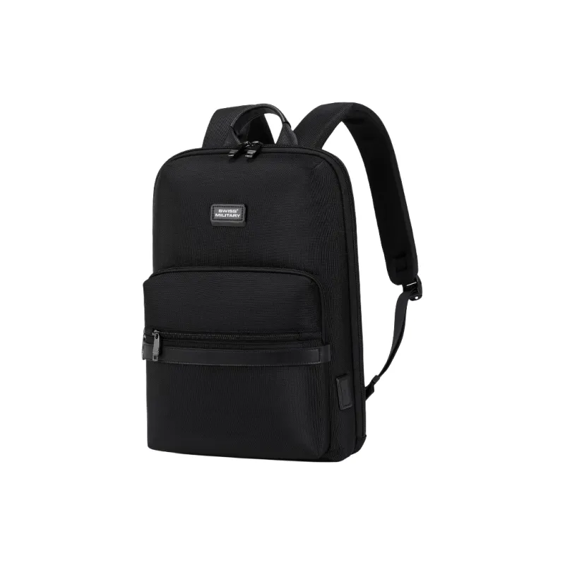 SWISS MILITARY Composite Fabric With Microfiber Synthetic Leather Backpack Men's Black-0