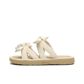 FIVE PLUS Rubber Sole Slip Resistant Slide Slippers Women's Beige
