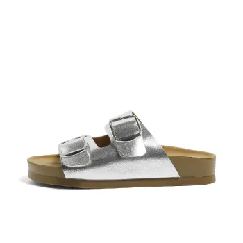 HUANQIU Slip Resistant Odor Resistant Abrasion Resistant Slide Slippers Women's Silver