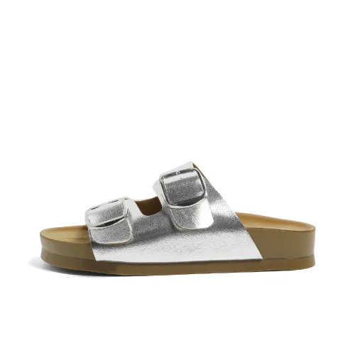 HUANQIU Slip Resistant Odor Resistant Abrasion Resistant Slide Slippers Women's Silver