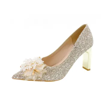 Alxnan Chunky Heel High Heels Women's Champagne