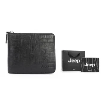 Jeep Genuine Leather Card Holder Wallet Regular Unisex Black