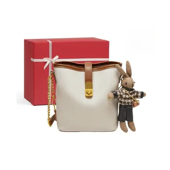 CNNCOO Synthetic Leather Bucket Bag, Shoulder Bag Women's Ecru & Brown