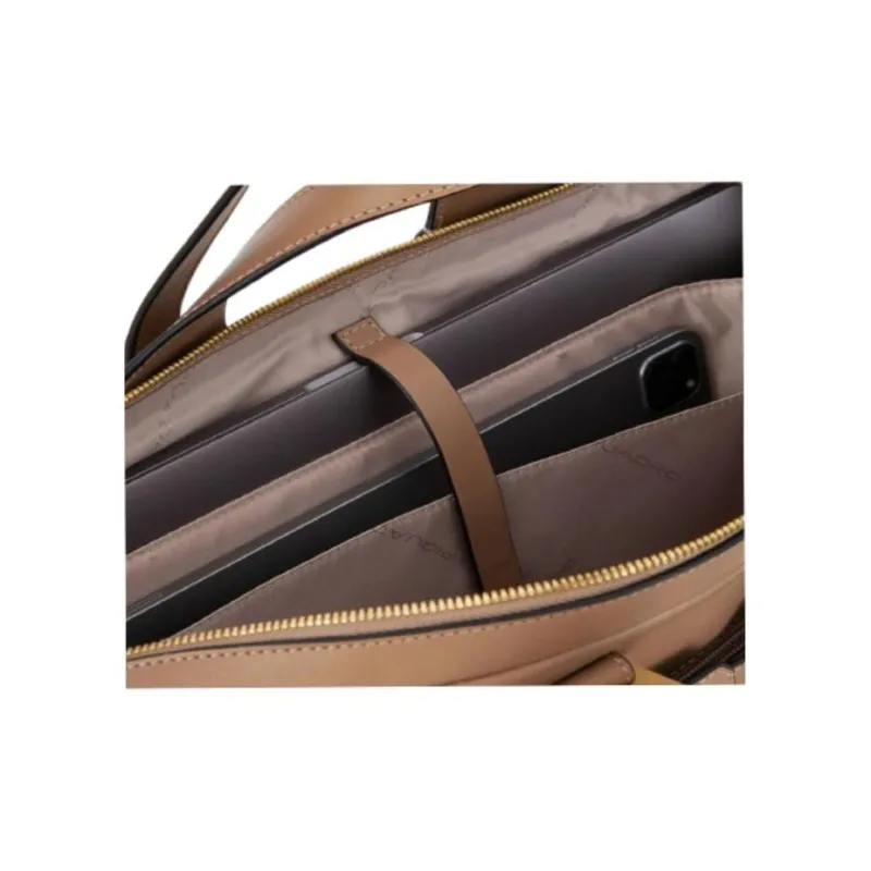PIQUADRO Leather One Shoulder Portable Briefcase Unisex Beige-2