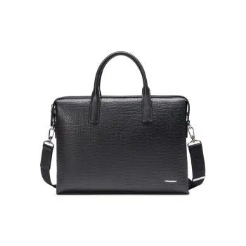 Chrisdien Deny Cow Leather Briefcase Tubas Men's Black