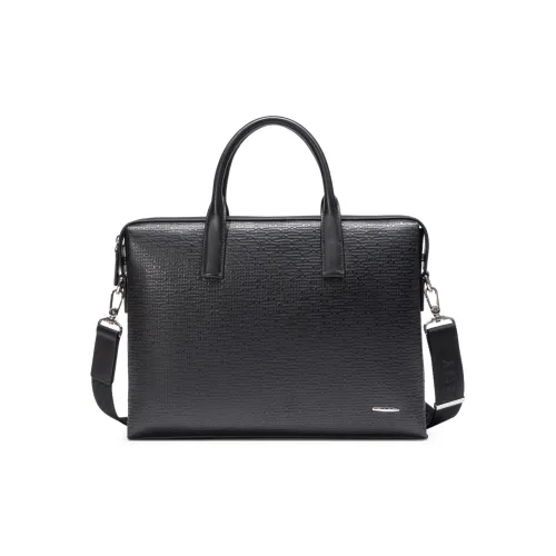 Chrisdien Deny Cow Leather Briefcase Tubas Men's Black