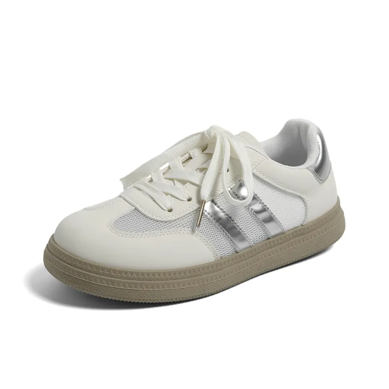 HUANQIU Slip Resistant, Abrasion Resistant, Lightweight Low Top Skateboard Shoes Women's Beige Silver-3